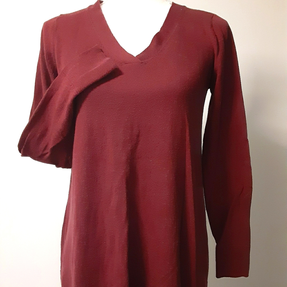 Loft V-neck Tunic Sweater Burgundy Extra Smal